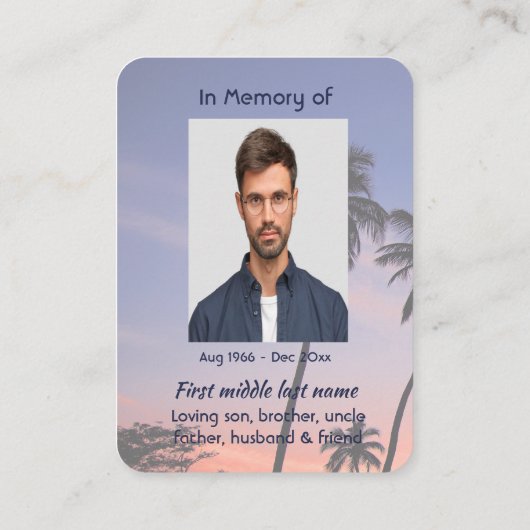 Christian Memorial Keepsake Tropical Beach  Visitenkarte (Rückseite)