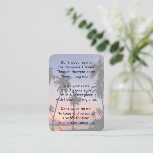Christian Memorial Keepsake Tropical Beach  Visitenkarte (Stehend Vorderseite)