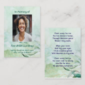 Christian Memorial Keepsake  Watercolor Foliage  Visitenkarte (Vorne/Hinten)
