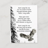 Christian Memorial Keepsake Watercolor Owl Bird Visitenkarte (Rückseite)