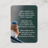 Christian Memorial Photo Bluebird Garden Bird  Visitenkarte (Vorderseite)