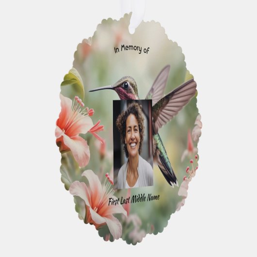 Christian Memorial Photo Keepsake Hummingbird Ornament Karte (Rechts)