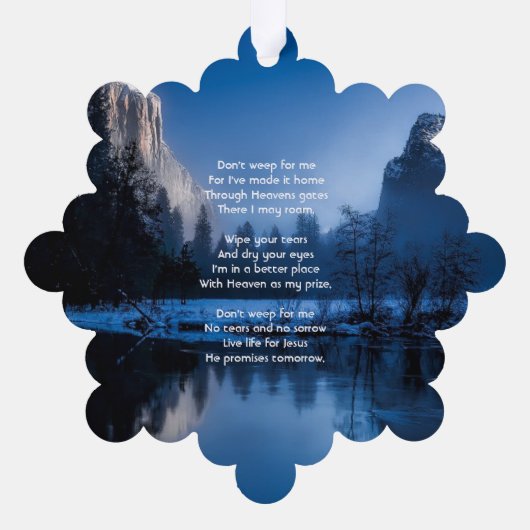 Christian Memorial Photo Mountain Lake Winter Snow Ornament Karte (Rückseite)