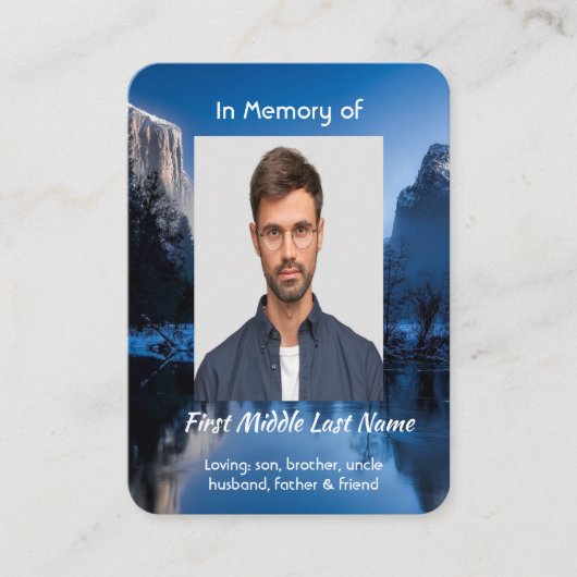 Christian Memorial Photo Mountain Lake Winter Snow Visitenkarte (Vorderseite)