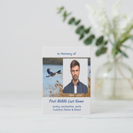 Christian Memorial Photo Prayer Lake Geese Birds Visitenkarte (Stehend Vorderseite)