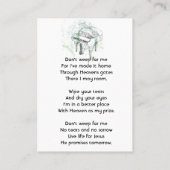 Christian Memorial Photo Prayer Piano Musician Visitenkarte (Rückseite)