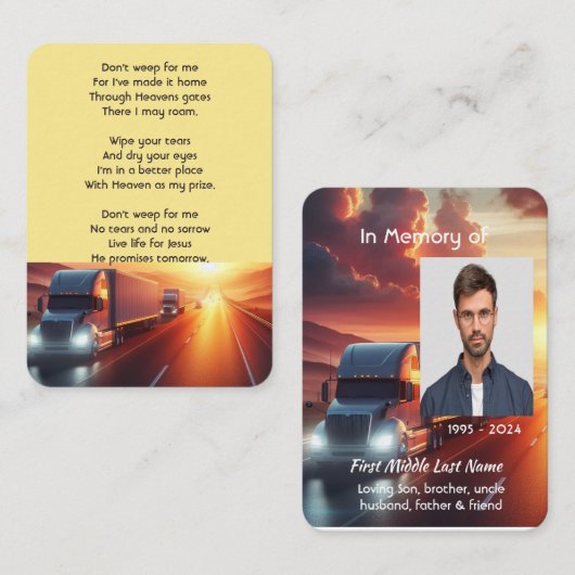 Christian Memorial SemiTruckTractor-trailer Visitenkarte (Vorne/Hinten)