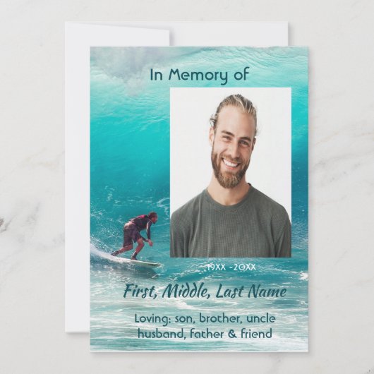 Christian  Memorial  Service Wave Surfer Water Einladung (Vorderseite)
