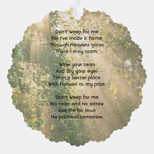 Christian Memorial Sunshine Golden Forest Ornament Karte (Rückseite)