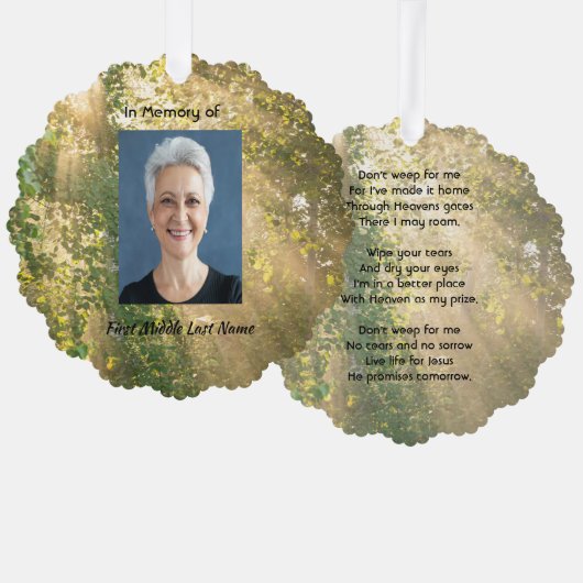 Christian Memorial Sunshine Golden Forest Ornament Karte (Vorderseite/Rückseite)