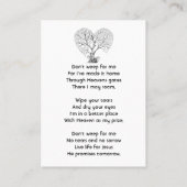 Christian Memorial Tree of Life Heart Love Visitenkarte (Rückseite)