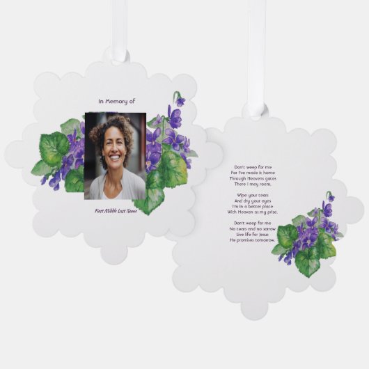 Christian Memorial  Watercolor Wild Violet Ornament Karte (Vorderseite/Rückseite)