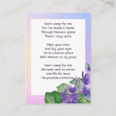 Christian Memorial Watercolor Wild Violet Visitenkarte (Rückseite)