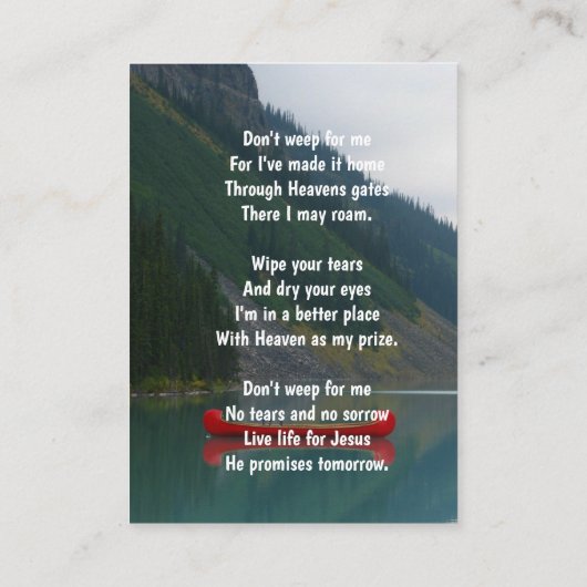 Christian Memorial Wilderness Lake Canoe Visitenkarte (Rückseite)