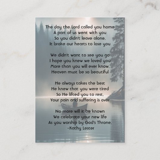 Christian Memory Keepsake Wilderness Lake Canoe Visitenkarte (Rückseite)