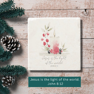 Christian Modern Faith Decor John 8:12 Candle  Steinuntersetzer
