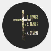 Christian One Cross Plus Three Nails Equals Forgiv Runder Aufkleber (Vorderseite)