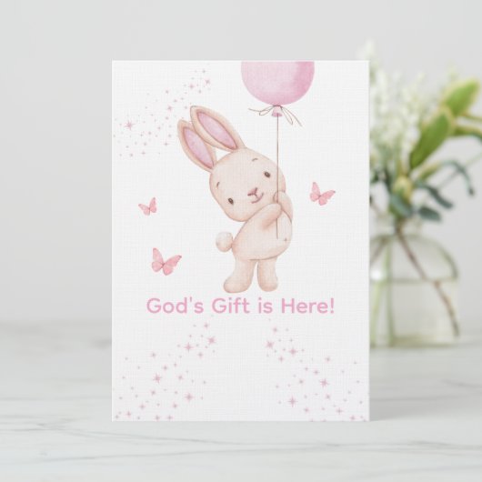Christian Pink Girl Baby Shower Invitation Einladung (Stehend Vorderseite)