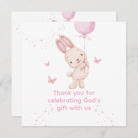 Christian Pink Girl Baby Shower Thank You Card Dankeskarte (Vorne/Hinten)