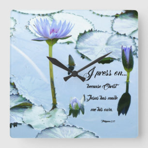 Christian Press On Waterlily Flowers Wall Clock Quadratische Wanduhr