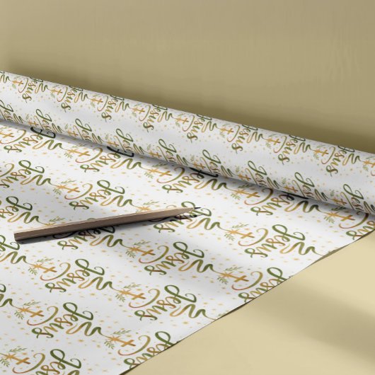Christian Religion Theme Jesus Typography Cross Geschenkpapier