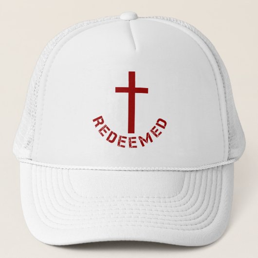 Christian Rememed Cross and Red Text Design Truckerkappe (Vorderseite)