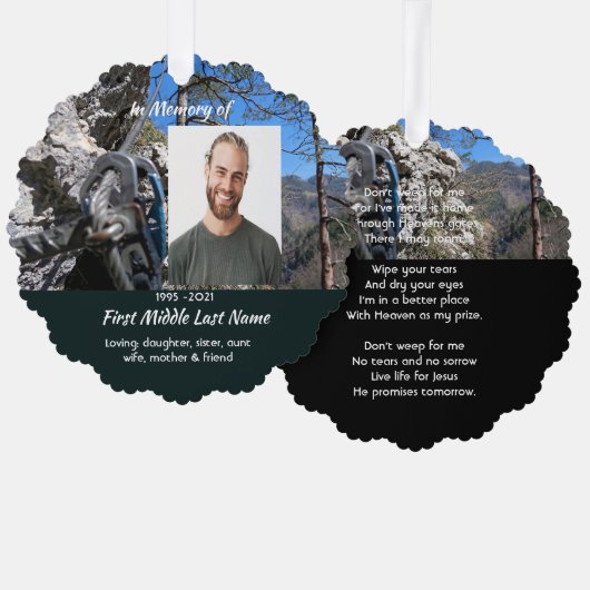 Christian Rock Climbing Memorial Keepsake Ornament Karte (Vorderseite/Rückseite)