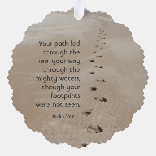 Christian Scripture Keepsake Footprints in Sand Ornament Karte (Rückseite)