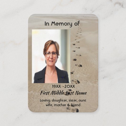 Christian Scripture Keepsake Footprints in Sand Visitenkarte (Vorderseite)