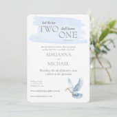 Christian Two Become One Watercolor Light Blue Einladung (Stehend Vorderseite)