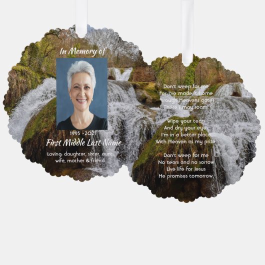 Christian Waterfall Landscape  Memorial Keepsake  Ornament Karte (Vorderseite/Rückseite)