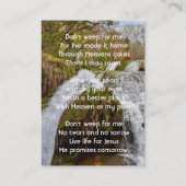 Christian Waterfall Landscape  Memorial Keepsake  Visitenkarte (Rückseite)