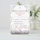 Christian Wedding RSVP Card with Cross Karte (Stehend Vorderseite)