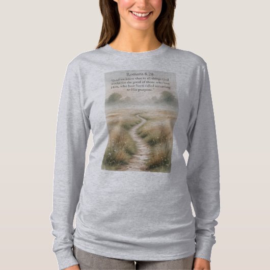 Christian Women's Romans 8:28 Long Sleeve Tee (Vorderseite)