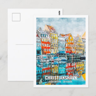 Christianshavn Kobenhavn Travel Place Watercolor Postkarte