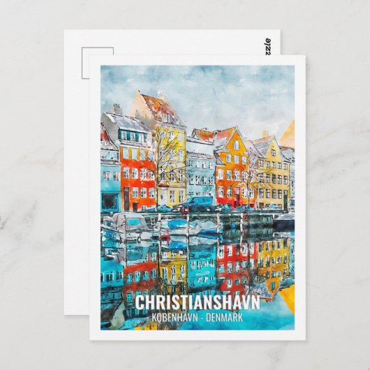 Christianshavn Kobenhavn Travel Place Watercolor Postkarte (Vorne/Hinten)
