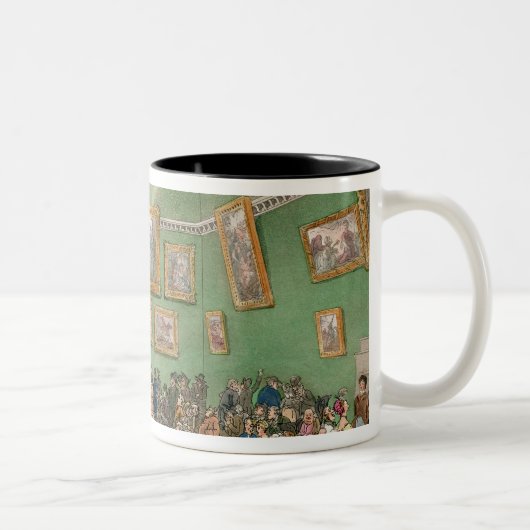 Christies Auktionssaal, aquatinted von J. Bluck Zweifarbige Tasse (Rechts)