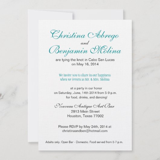 Christina EMERALD GEWÄSSER Cabo Empfang (Leinen) Einladung (Rückseite)