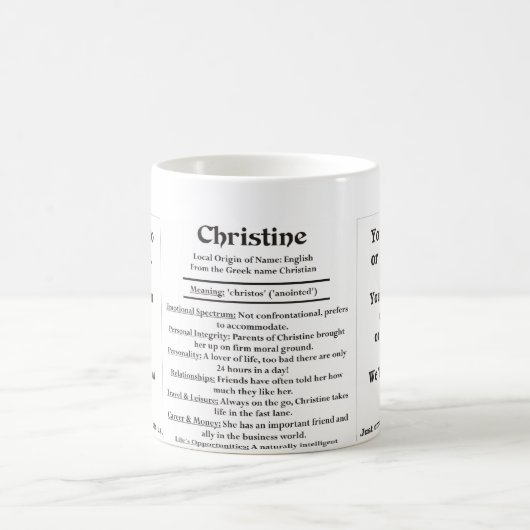 Christine, der Ursprung und die Bedeutung Kaffeetasse (Mittel)