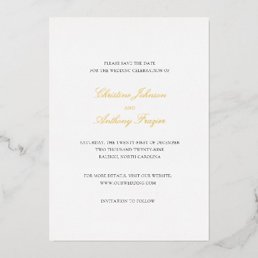 Christine Elegant Wedding Save the Date Folieneinladung (Vorderseite)