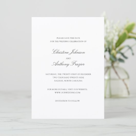 Christine Traditional Elegante Wedding Save The Date (Stehend Vorderseite)