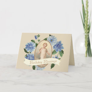 Christkind Blau Blumenkranz Religiös Karte