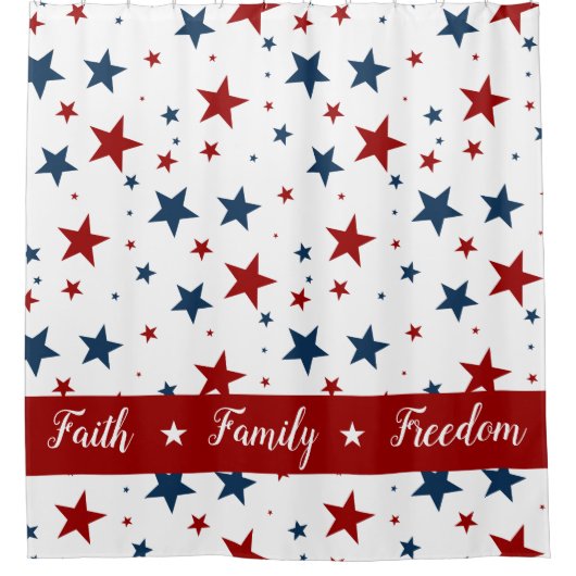 Christlich America Patriotic Red White Blue Stars Duschvorhang (Vorderseite)