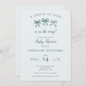 Christlich Baby Coquette Bows Kind von Gott Grün Einladung (Vorne/Hinten)