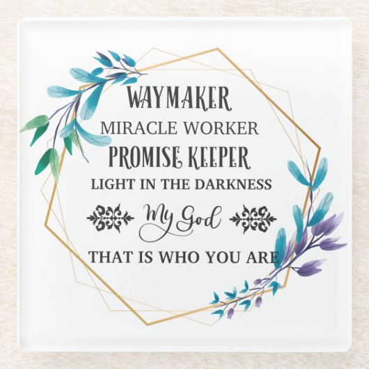 Christlich Blue Floral Wreath Glasuntersetzer (Vorderseite)