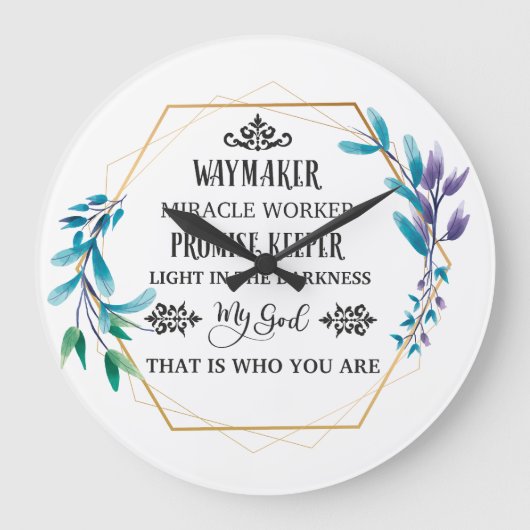 Christlich Blue Floral Wreath Große Wanduhr (Vorderseite)