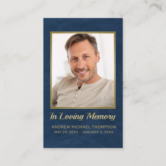 Christlich Blue Gold Foto Beerdigungskarte Visitenkarte (Vorderseite)