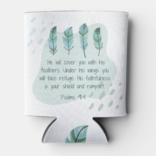 Christlich Boho Feathers Psalm 91:4 Blue Green Dosenkühler (Vorderseite)