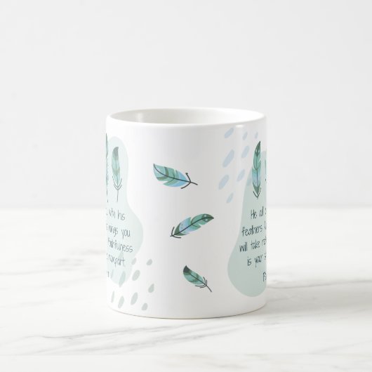 Christlich Boho Feathers Psalm 91:4 Blue Green Kaffeetasse (Mittel)