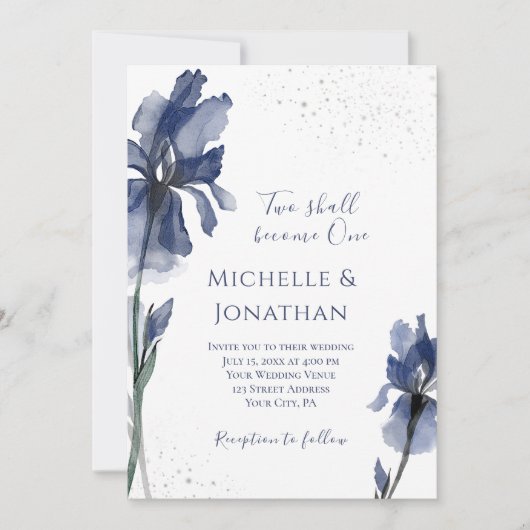Christlich Dusty Blue Iris Einfache Blume Hochzeit Einladung (Vorderseite)